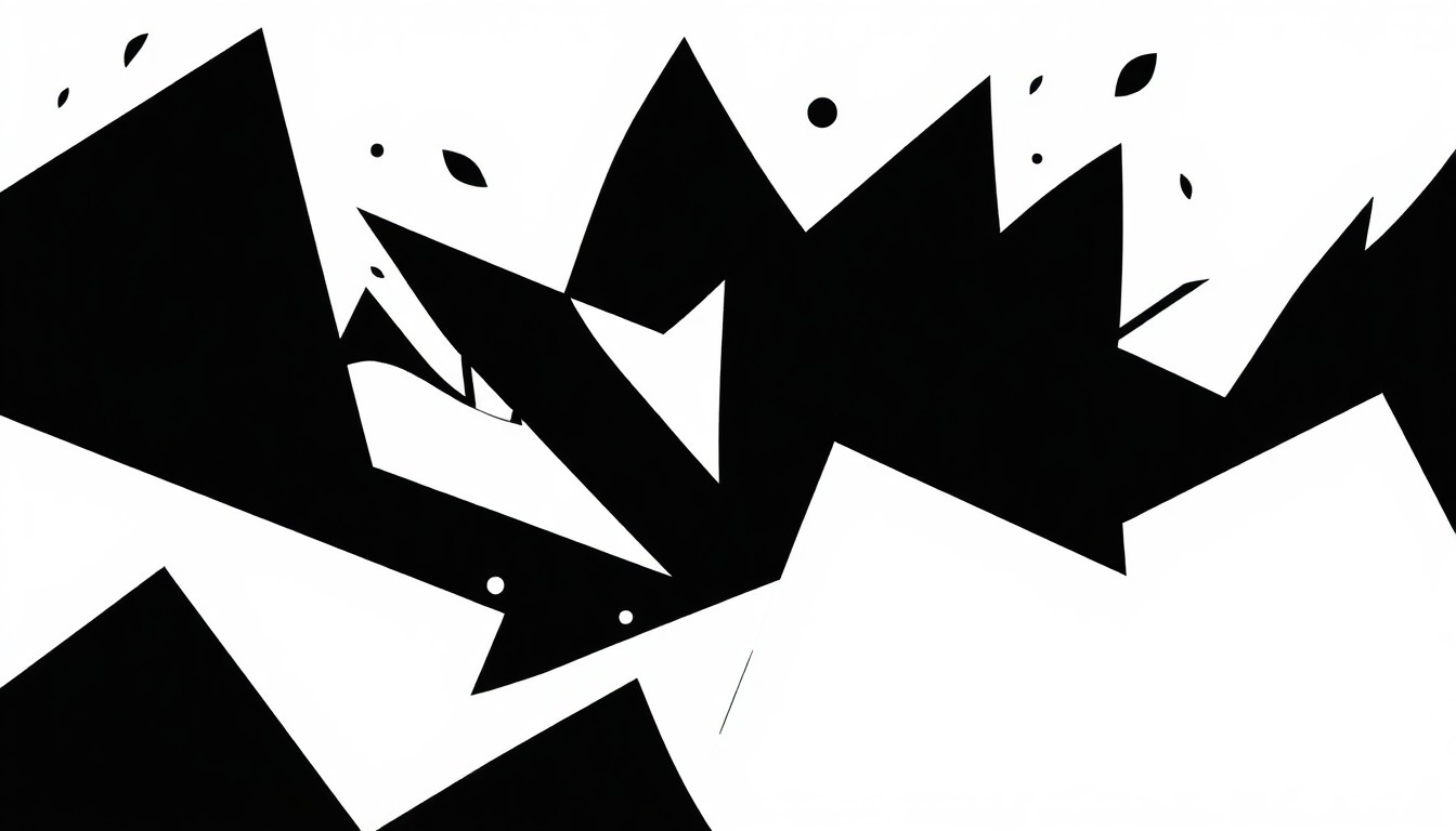 An abstract, minimalist composition of sharp, angular black shapes against a stark white background, conveying the energy and variety of the upcoming events in Concord.