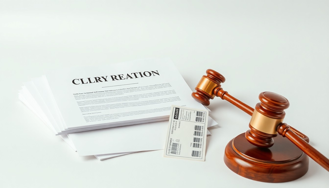A minimalist studio still life photograph featuring a stack of legal documents, a gavel, and a sports betting ticket arranged on a clean, monochromatic background, symbolizing the abstract concepts of corporate strategy, finance, risk, and the regulatory battle over the future of sports betting.