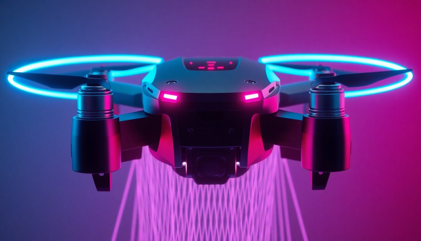 A highly detailed, glowing 3D macro illustration of a futuristic net-launching mechanism, representing the advanced counter-drone capabilities of ParaZero's DefendAir system.