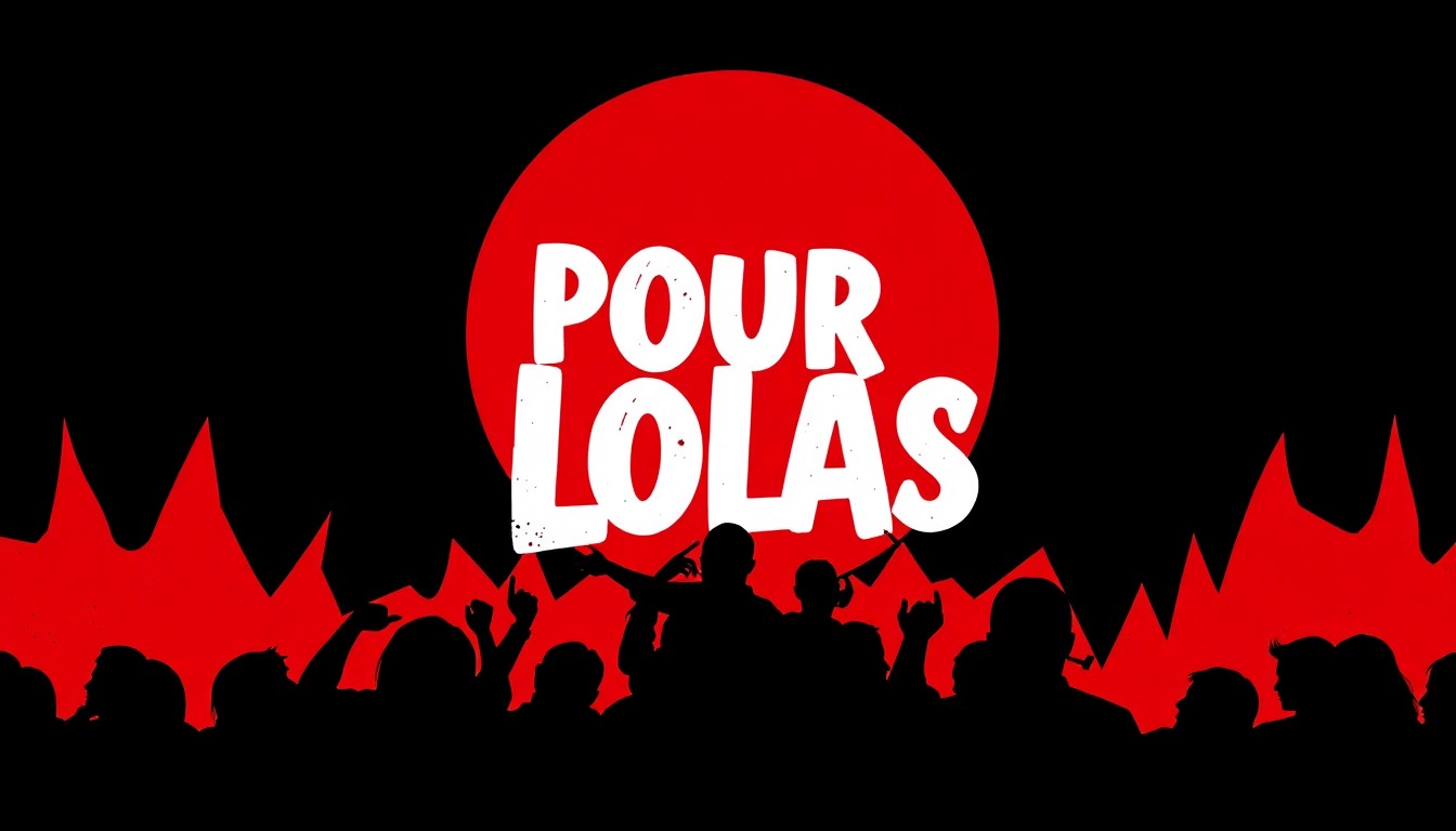 A striking abstract composition of angular, geometric black shapes against a bold red background, conveying the vibrant, rock 'n' roll atmosphere of the new Pour Lolas bar.