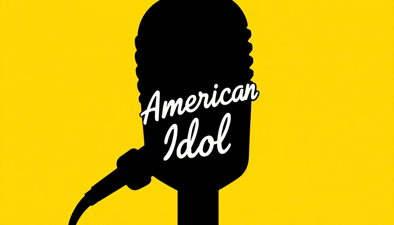 A dramatic black silhouette of a singer's microphone against a bright yellow background, conveying the spirited support of a local community for their rising star.