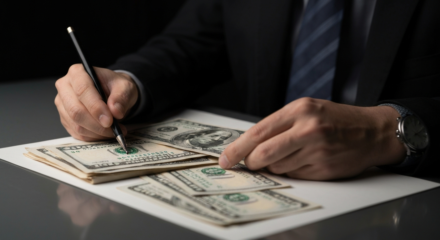 An extreme close-up of a complex array of gears, levers, and metal components, conveying the heavy, industrial nature of the financial systems that power the modern economy.