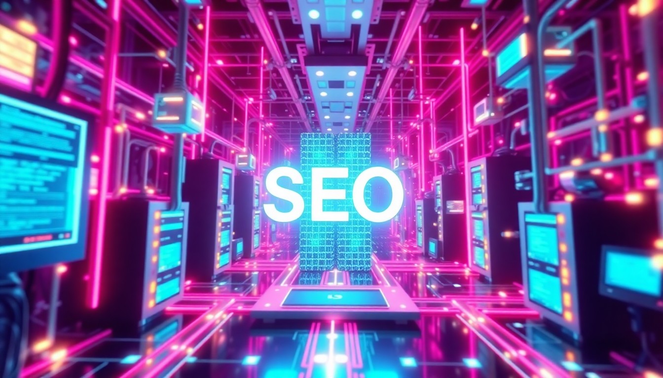 A highly detailed, glowing 3D illustration of a futuristic network of digital infrastructure elements, representing the automated SEO platform's ability to generate interconnected assets optimized for custom keyword targeting.