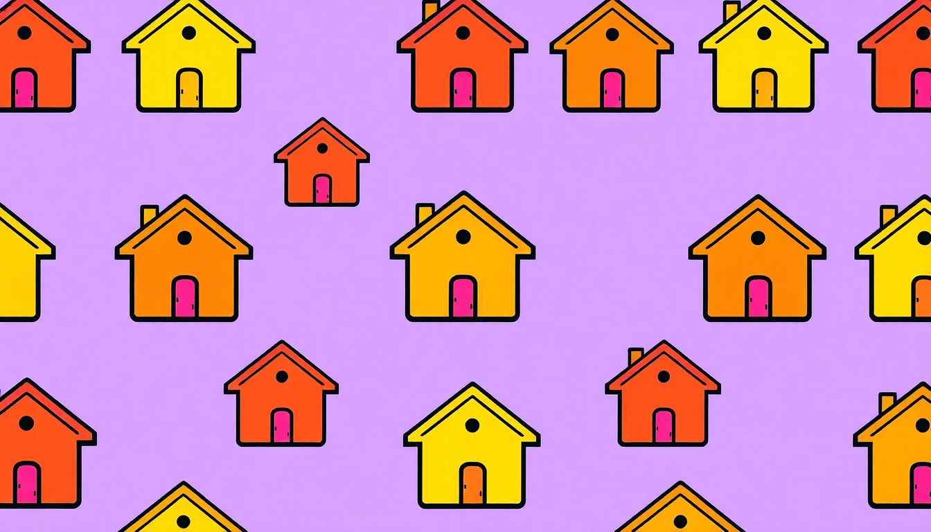 A bold, colorful silkscreen-style illustration of a house key icon repeated in a grid, conveying the accessibility and affordability of homeownership for local heroes.