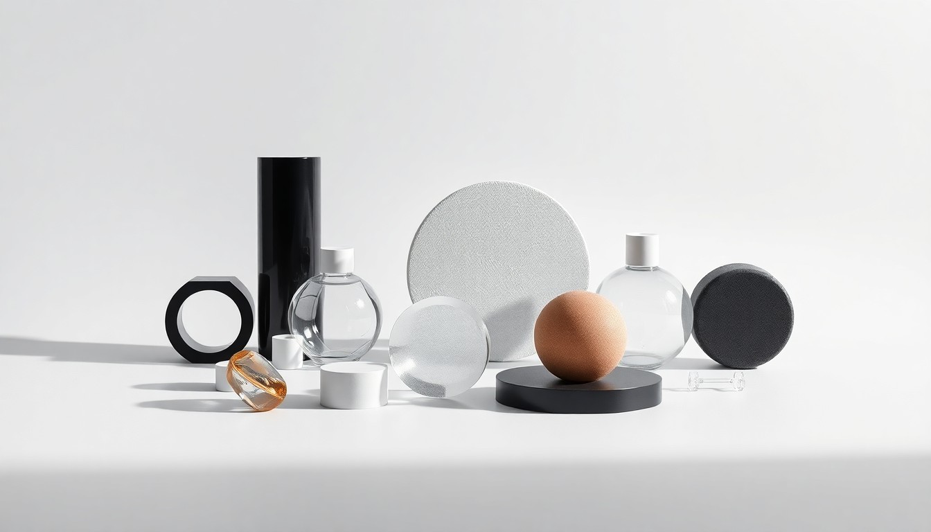 A high-end, photorealistic studio still-life photograph featuring a collection of premium, geometric objects arranged elegantly on a clean, monochromatic background, conceptually representing the evolution of visual storytelling and brand content creation.