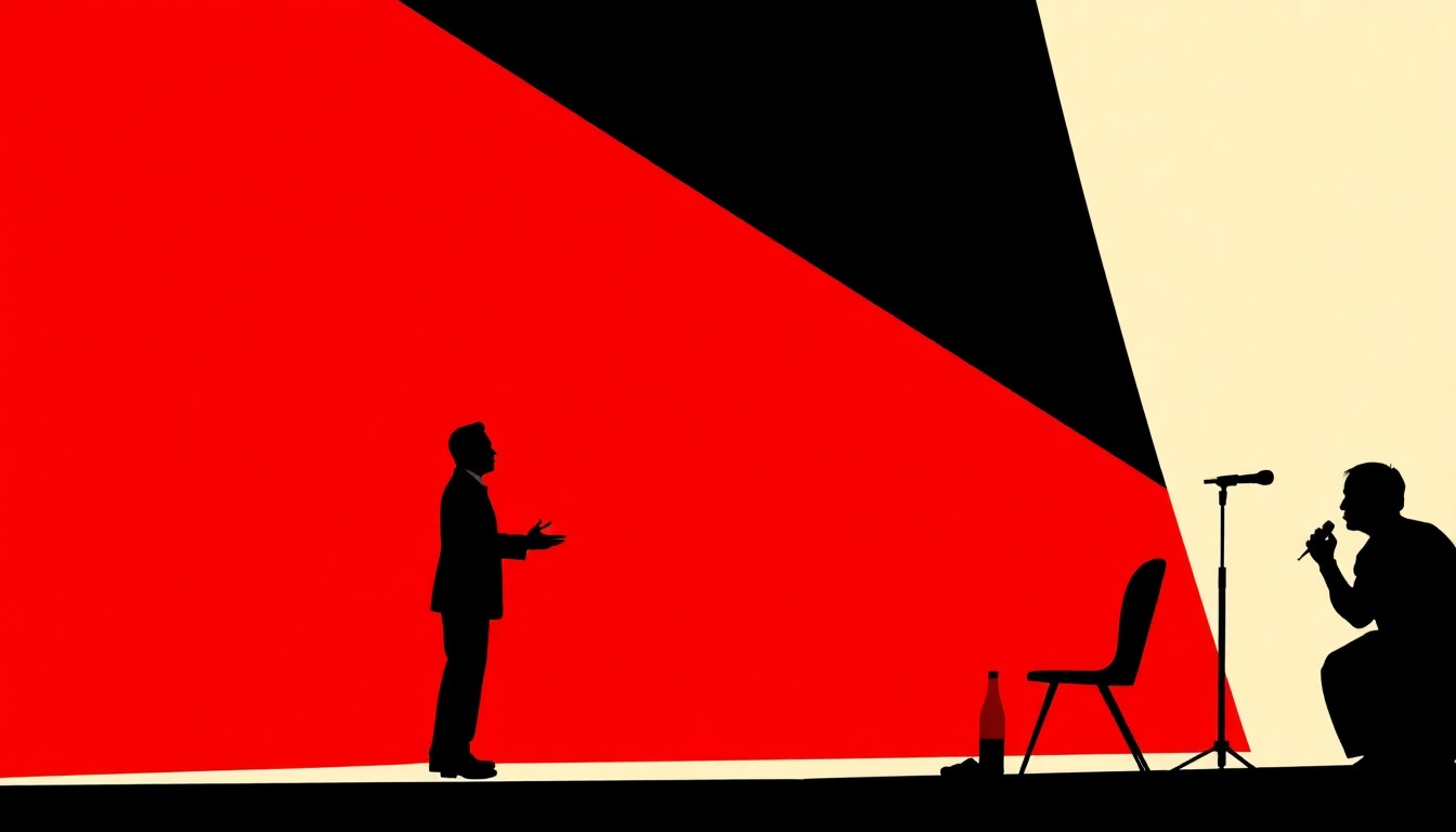 An abstract, minimalist illustration featuring bold, jagged shapes and high-contrast colors, conceptually representing the comedic, autobiographical storytelling of author David Sedaris.