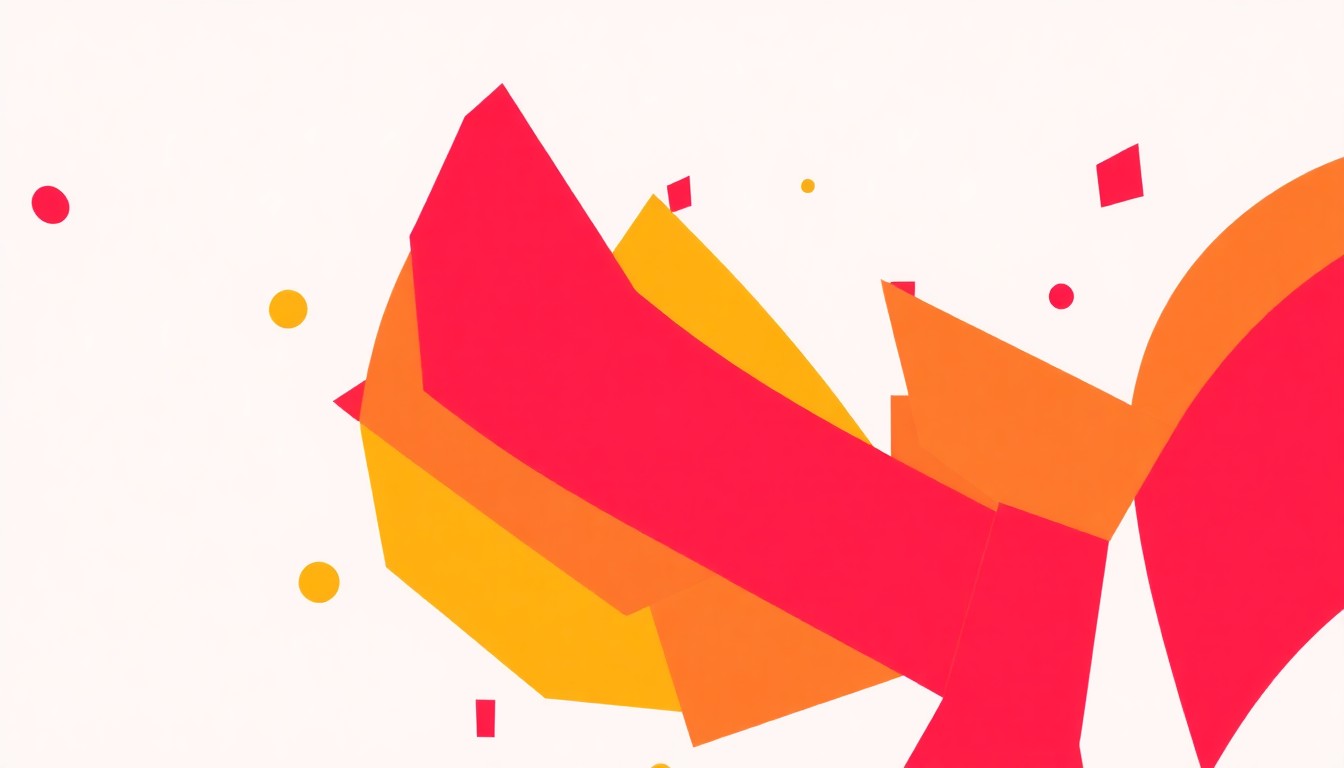 A bold, abstract composition of jagged, overlapping shapes in shades of red, orange, and yellow, conceptually representing the energy and excitement of a film festival.