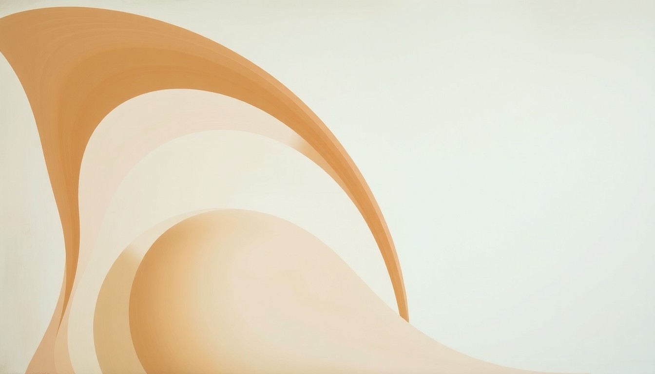 A highly textured, abstract painting in earthy tones featuring sweeping geometric shapes and precise spirals, conceptually representing the complex challenges of wind turbine blade disposal.