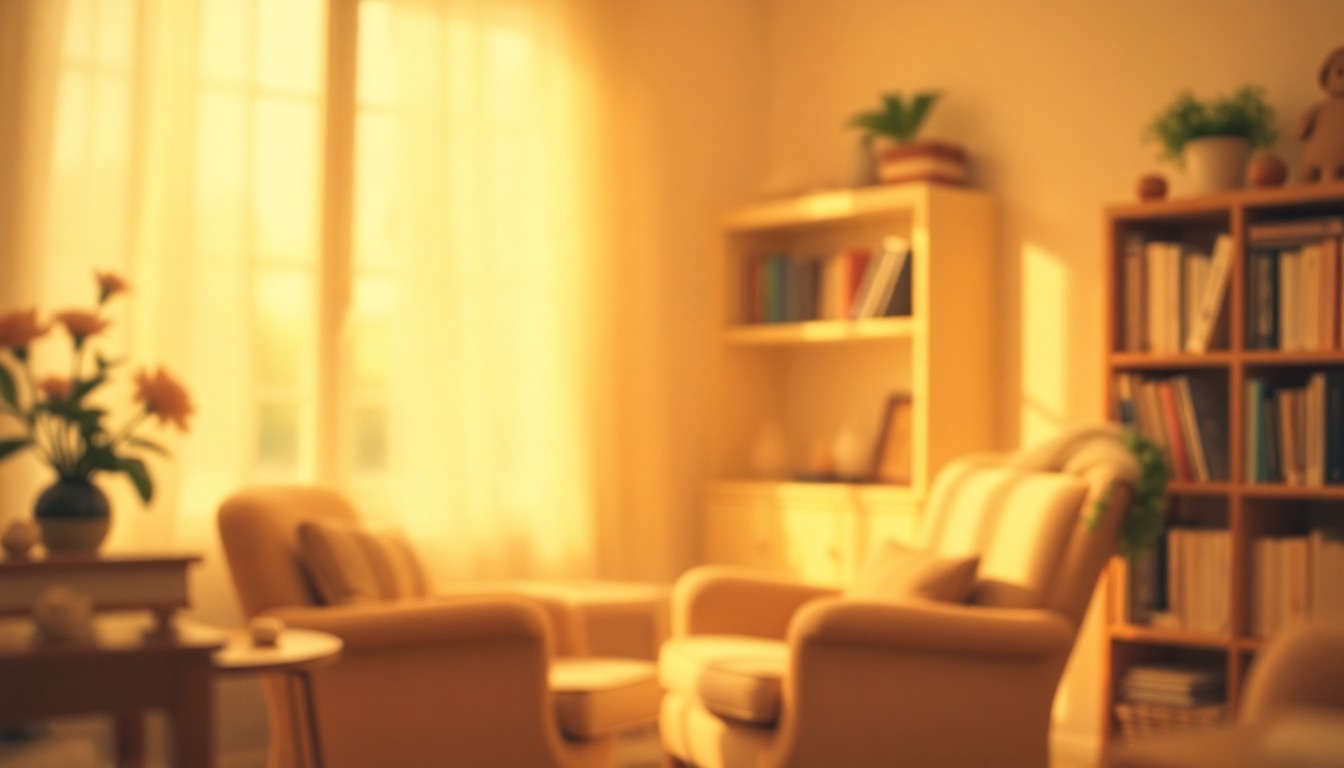 A hazy, impressionistic photograph in soft, earthy tones depicting a cozy, domestic scene that evokes a sense of home, nostalgia, and the passing of time.