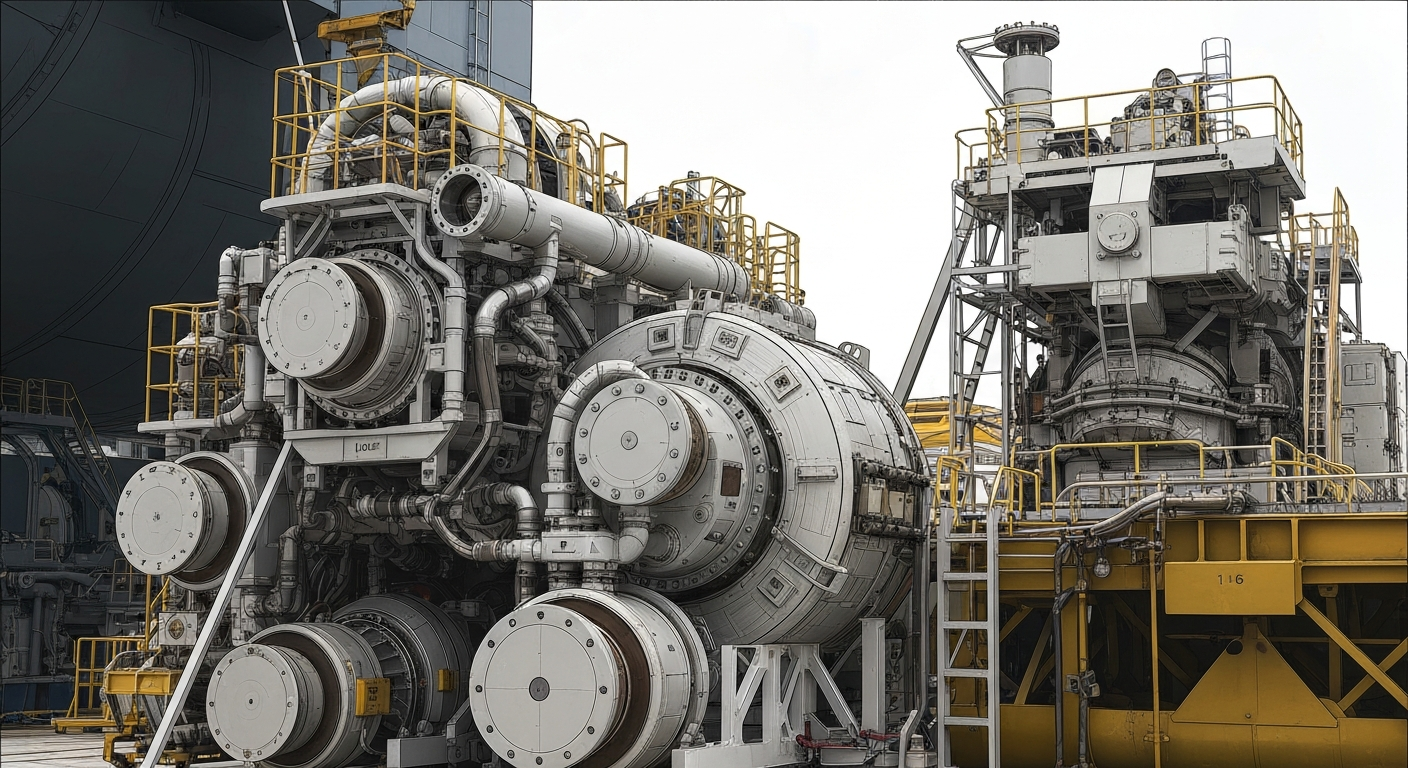 An extreme close-up of intricate aerospace components and machinery, conveying the complex and powerful nature of the commercial space industry without using any text or identifiable elements.