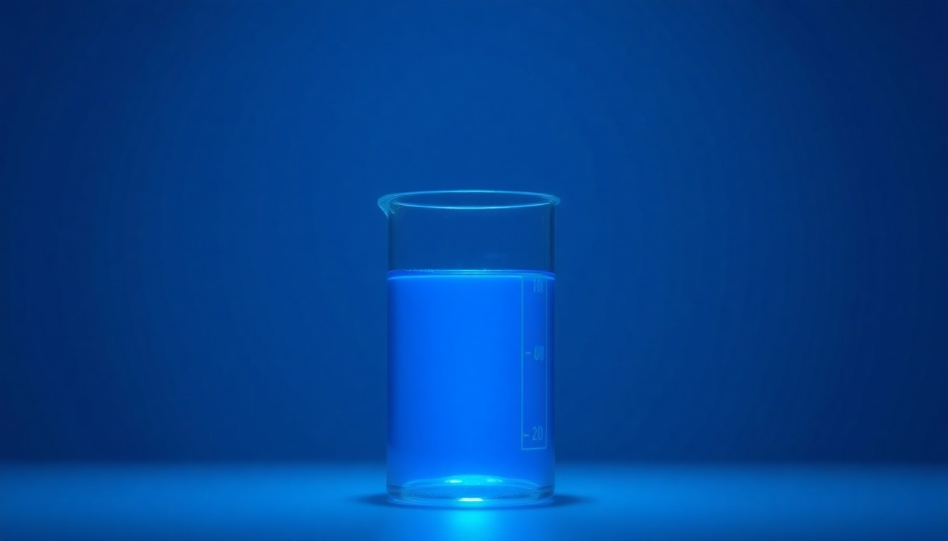 A close-up photograph of a glass beaker filled with a glowing blue liquid, symbolizing the scientific and medical focus of the new plasma facility.
