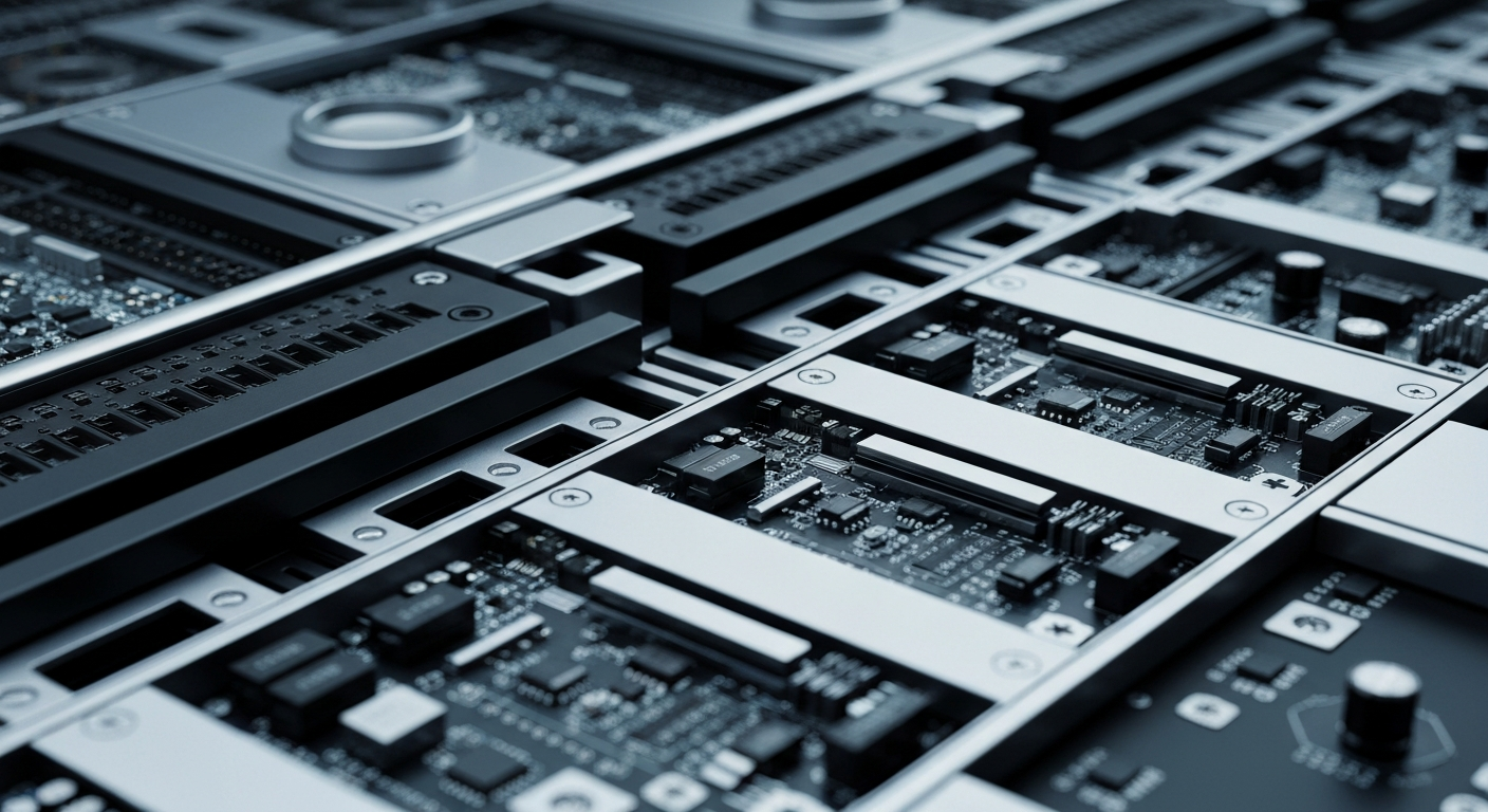 A close-up, highly detailed image of complex financial machinery and equipment, conveying the intricate nature of modern banking and investment systems.