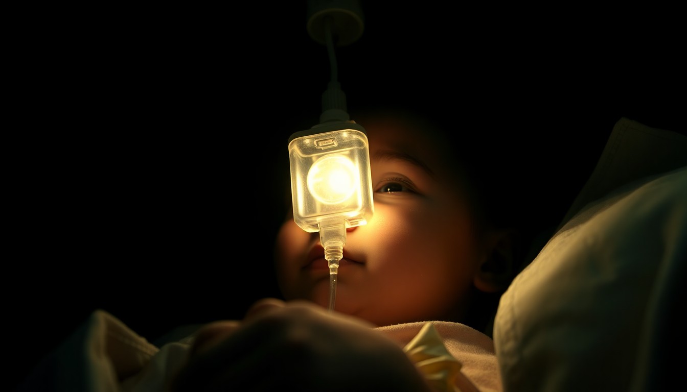 An extreme close-up photograph of a medical device or piece of medical equipment, lit by a harsh, direct camera flash against a pitch-black background, creating a stark, gritty, investigative aesthetic that conceptually represents the abuse alleged in this case.