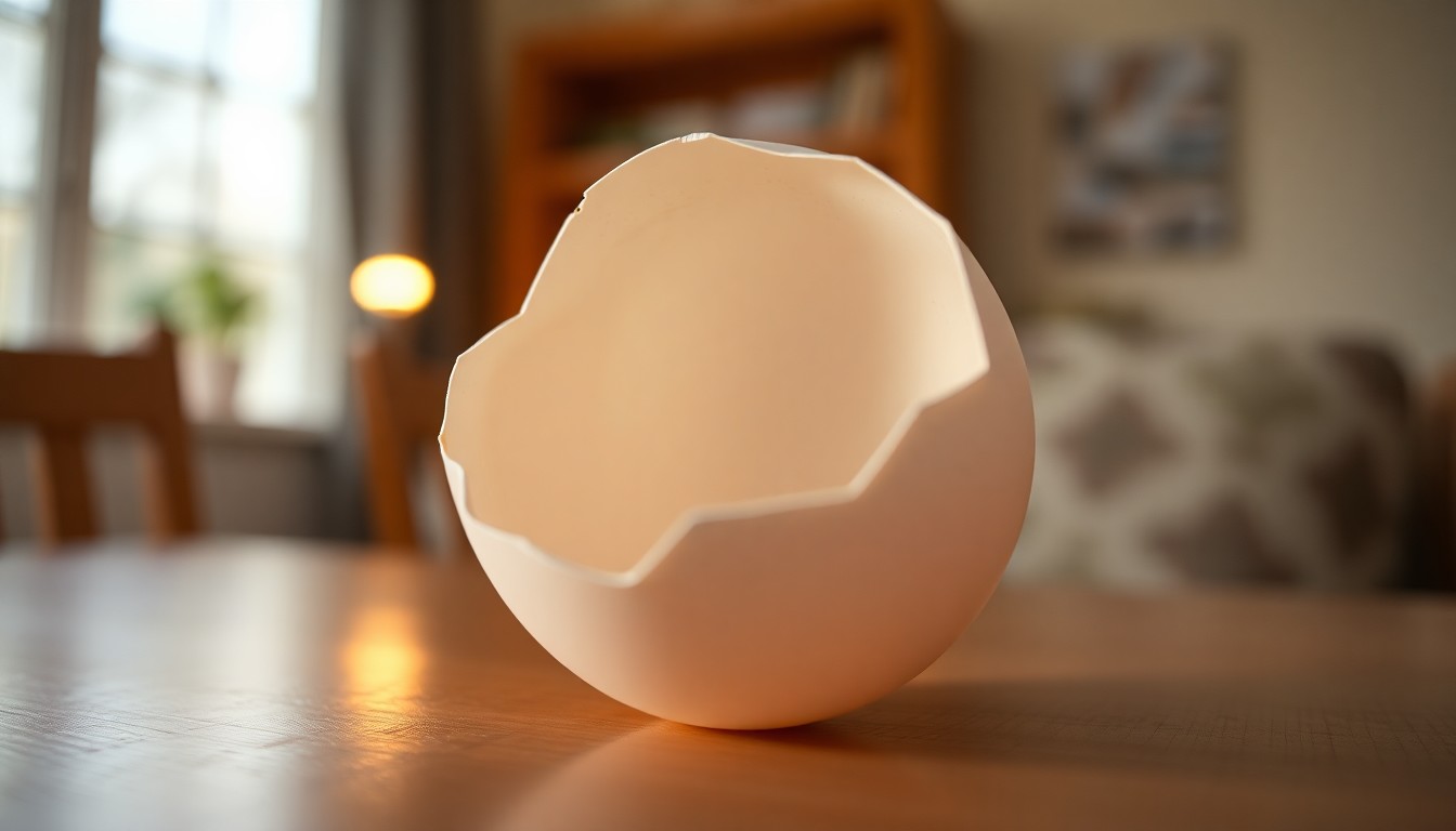 An extreme close-up of a pale pink Easter egg shell, its delicate texture and soft lighting evoking a sense of intimacy and family celebration.