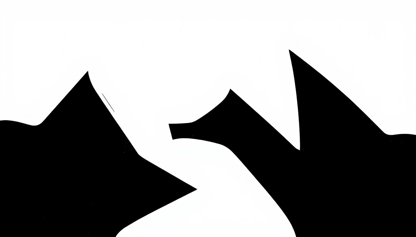 An abstract, minimalist illustration featuring bold, jagged black silhouettes against a stark white background, conceptually representing a former child actor's decision to decline a TV revival in order to focus on academic pursuits.