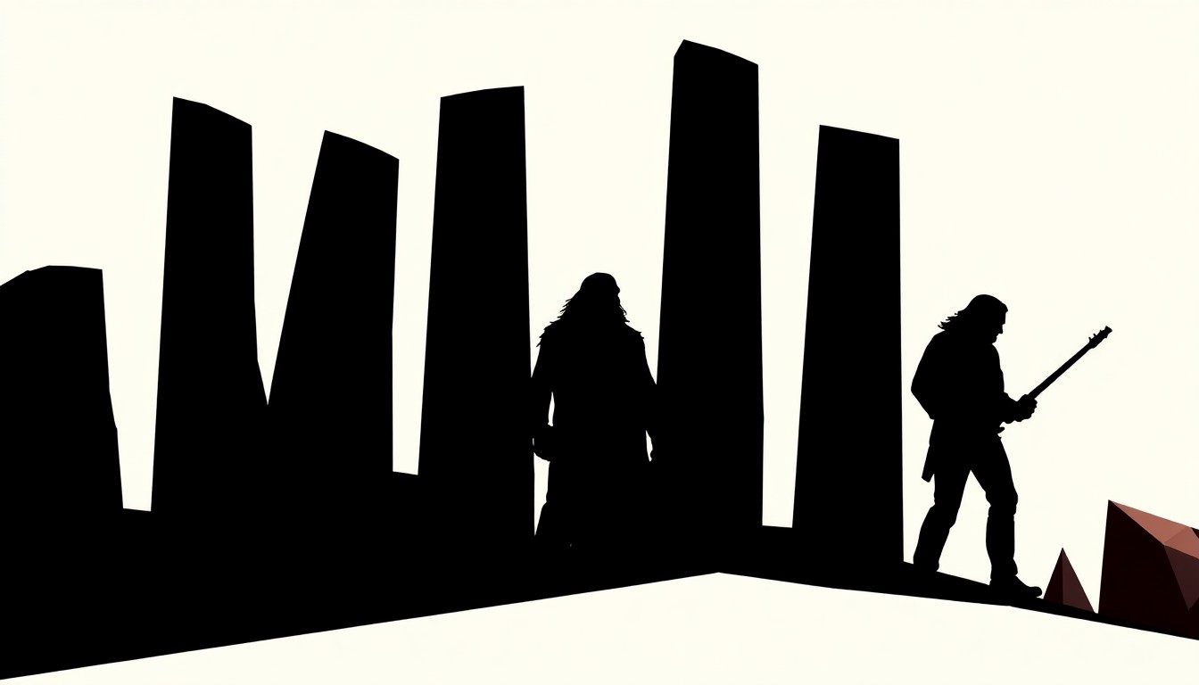 A bold, graphic illustration featuring stark, jagged black silhouettes and geometric shapes, conceptually representing the aggressive, heavy metal music of Lamb of God's new album.