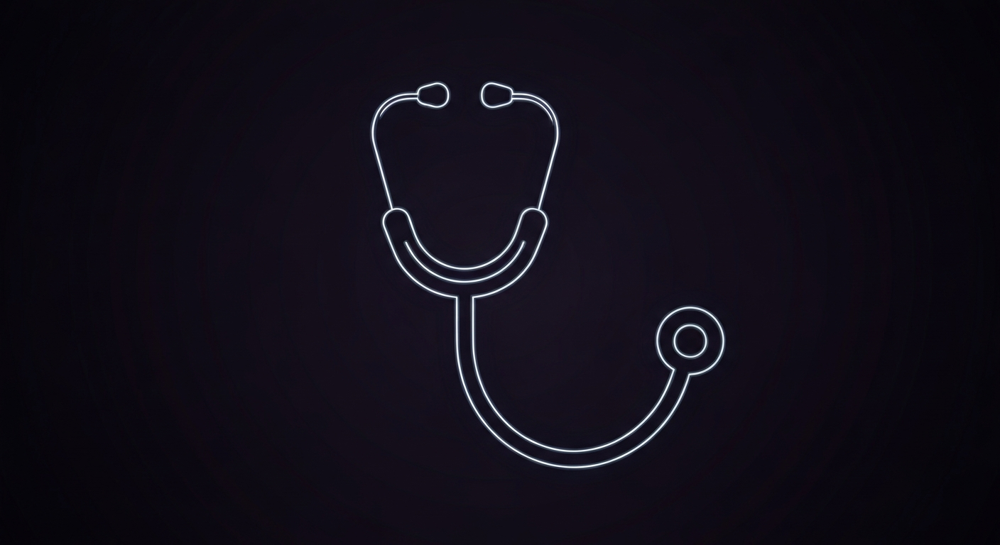 A glowing, neon-outlined illustration of a medical stethoscope against a dark background, symbolizing the healthcare industry and the digital campaign's focus on improving healthcare access.