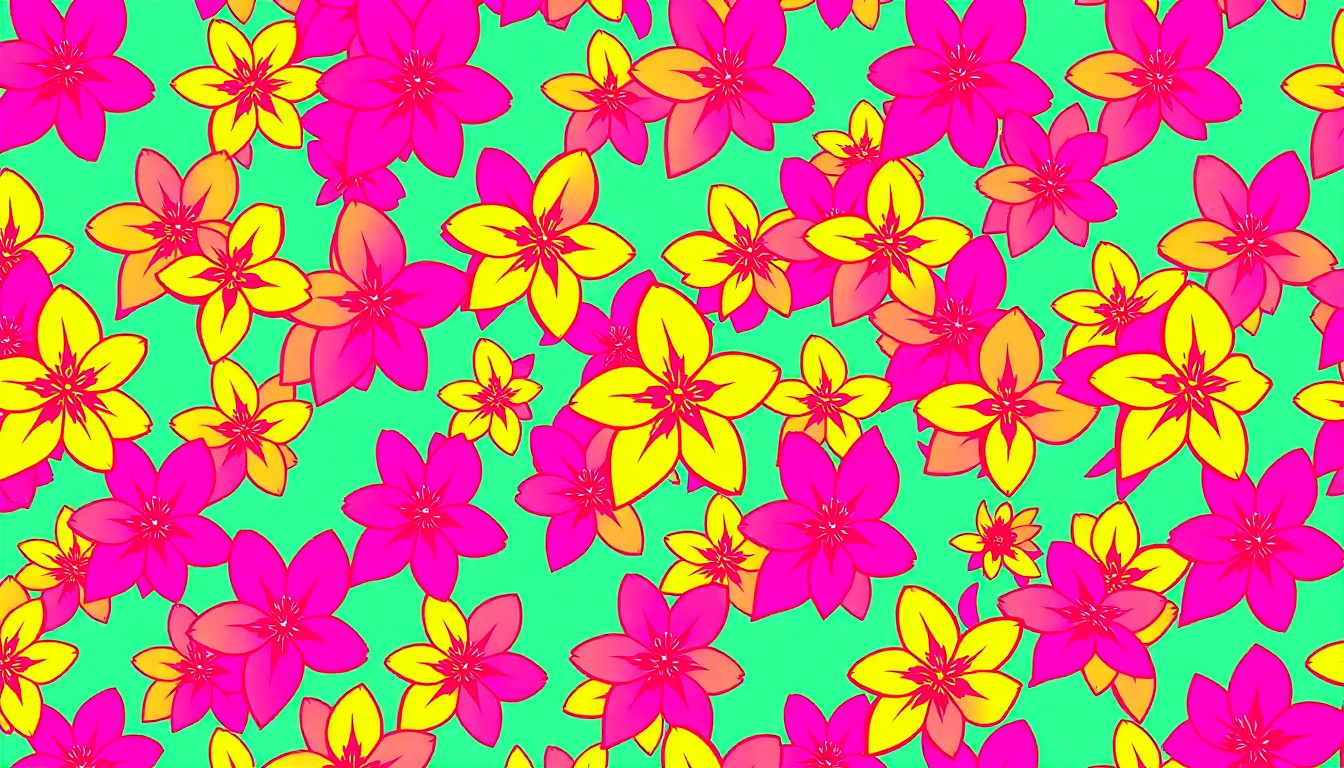 A high-contrast, silkscreen-style illustration featuring a grid of stylized Azalea flowers in bright neon shades of pink, purple, and green, conceptually representing the joyful energy of a community festival.