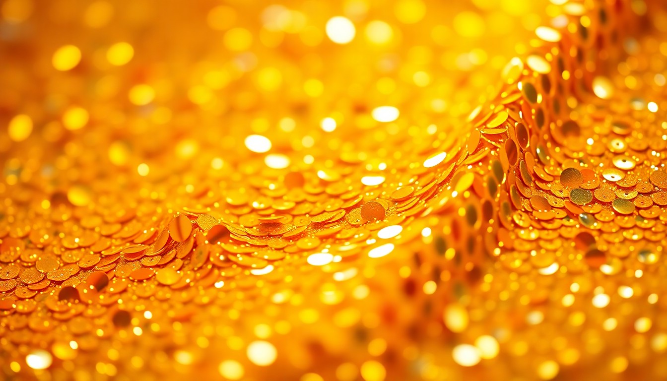 An extreme close-up photograph of shimmering yellow sequins, capturing the glamour and energy of morning television through dramatic studio lighting and abstract texture.