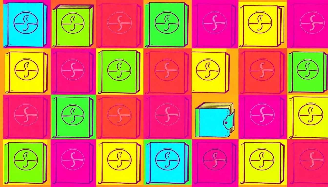 A highly stylized, abstract silkscreen print featuring a repeating pattern of a single iconic Scientology symbol or object, rendered in a vibrant, neon color palette with heavy black outlines, capturing the church's efforts to bring its teachings to young impressionable minds.