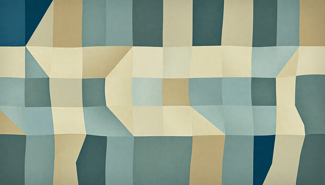 A fragmented, abstract painting depicting an immigration-related object like a passport or border sign, rendered in overlapping geometric shapes and muted earth-toned colors, conveying a sense of tension and uncertainty around the state's new immigration policies.