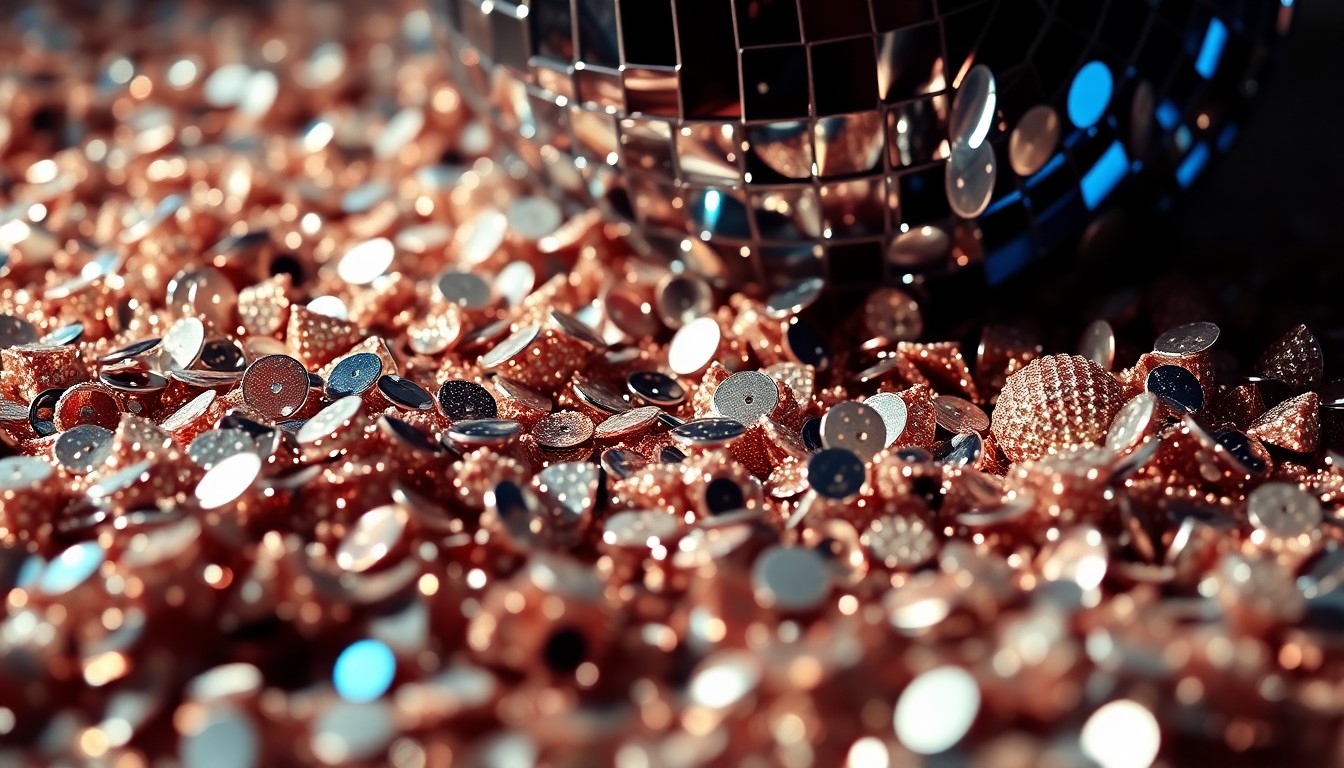 An extreme close-up photograph of shimmering sequins and glittering disco ball fragments, creating an abstract, high-contrast texture that evokes the emotional intensity and creative vision behind Tenille Townes' new album.
