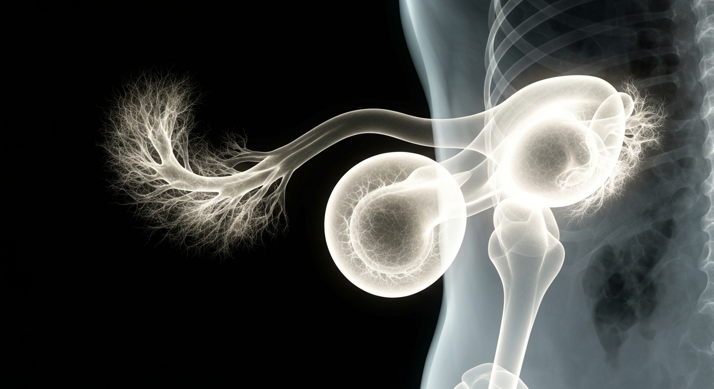 A translucent, X-ray style photograph revealing the intricate internal structure of the human reproductive system, conveying the complex nature of sexual health.