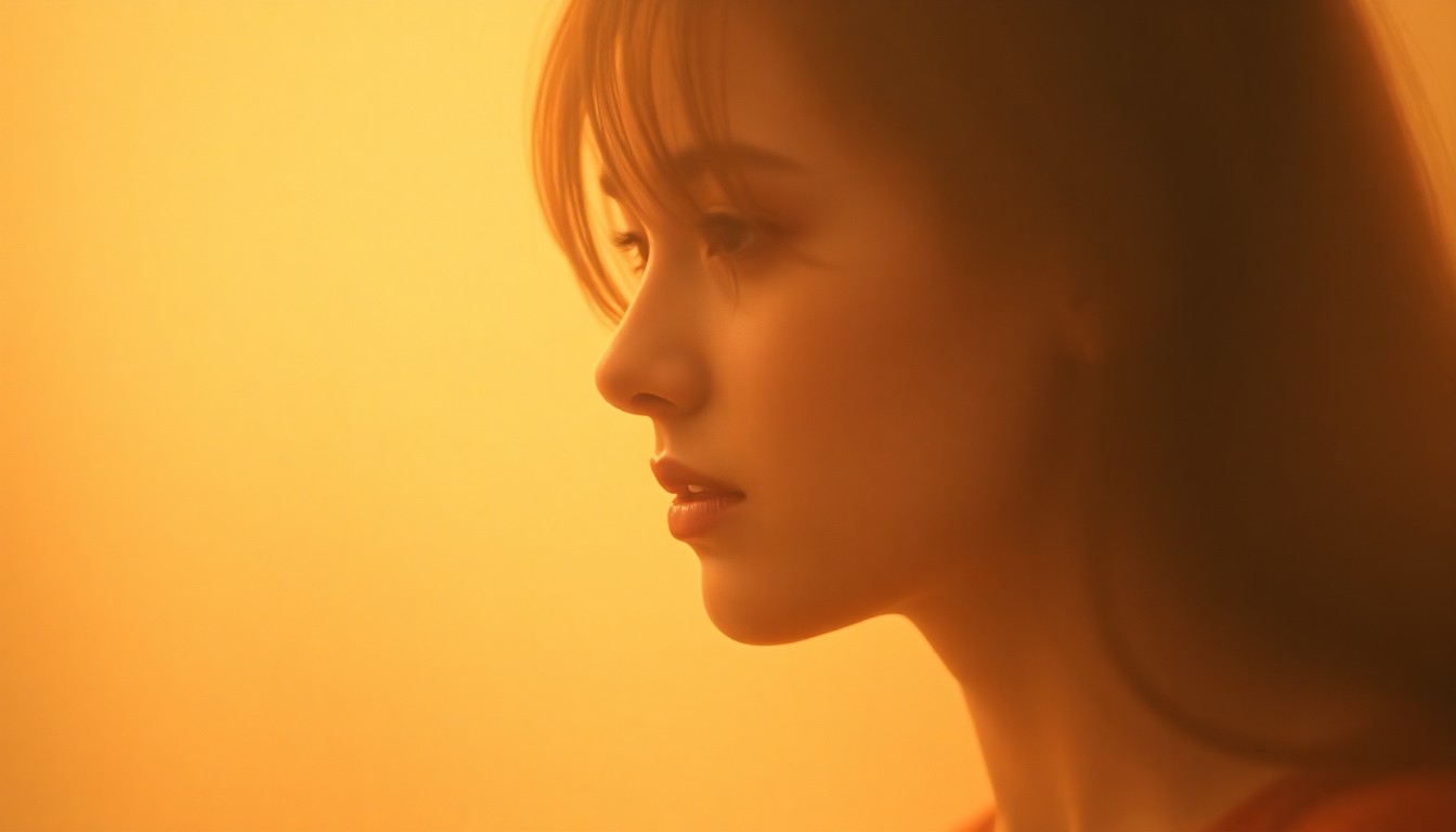 A blurred, impressionistic portrait of a young woman's face, captured in a soft, hazy light that conveys a sense of melancholy and loss.