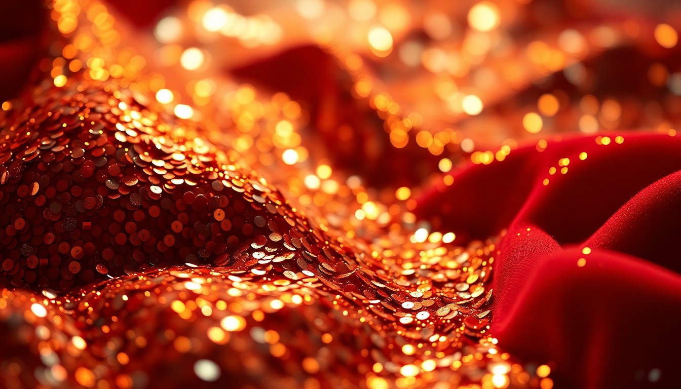 An extreme close-up of shimmering, glittering sequins reflecting dramatic studio lighting, conceptually representing the glamour and high-stakes drama of the Euphoria television series.