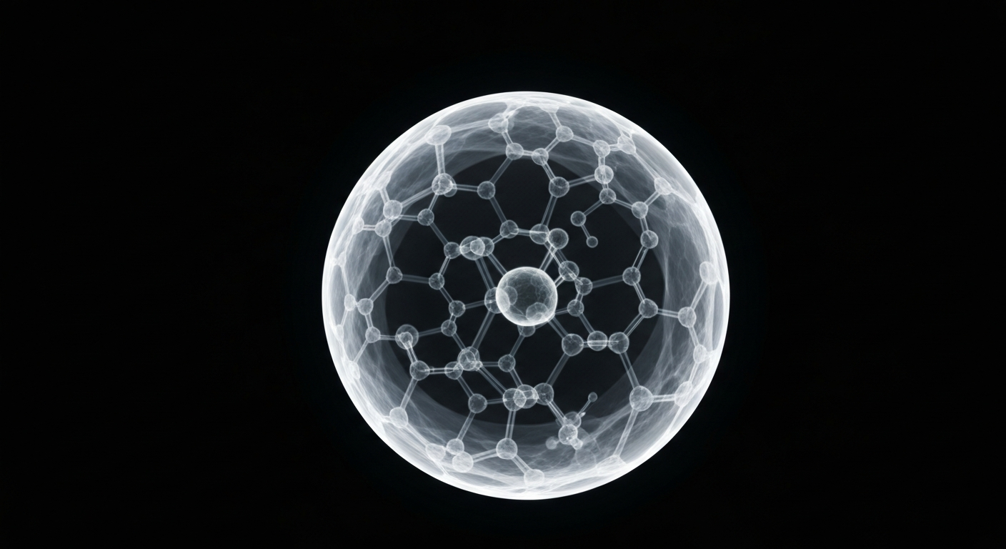 A translucent, ghostly X-ray photograph of a glowing water droplet, revealing its intricate molecular structure against a dark background, conceptually representing the hidden dangers of PFAS contamination in drinking water.