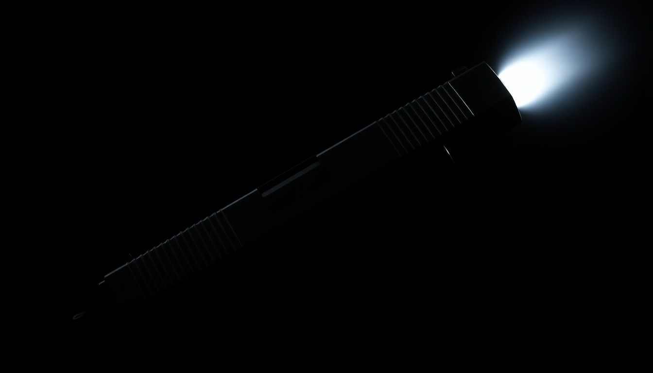 An extreme close-up photograph of a handgun magazine against a pitch-black background, lit by a harsh, direct camera flash, conceptually illustrating the seizure of prohibited weapons from convicted felons.