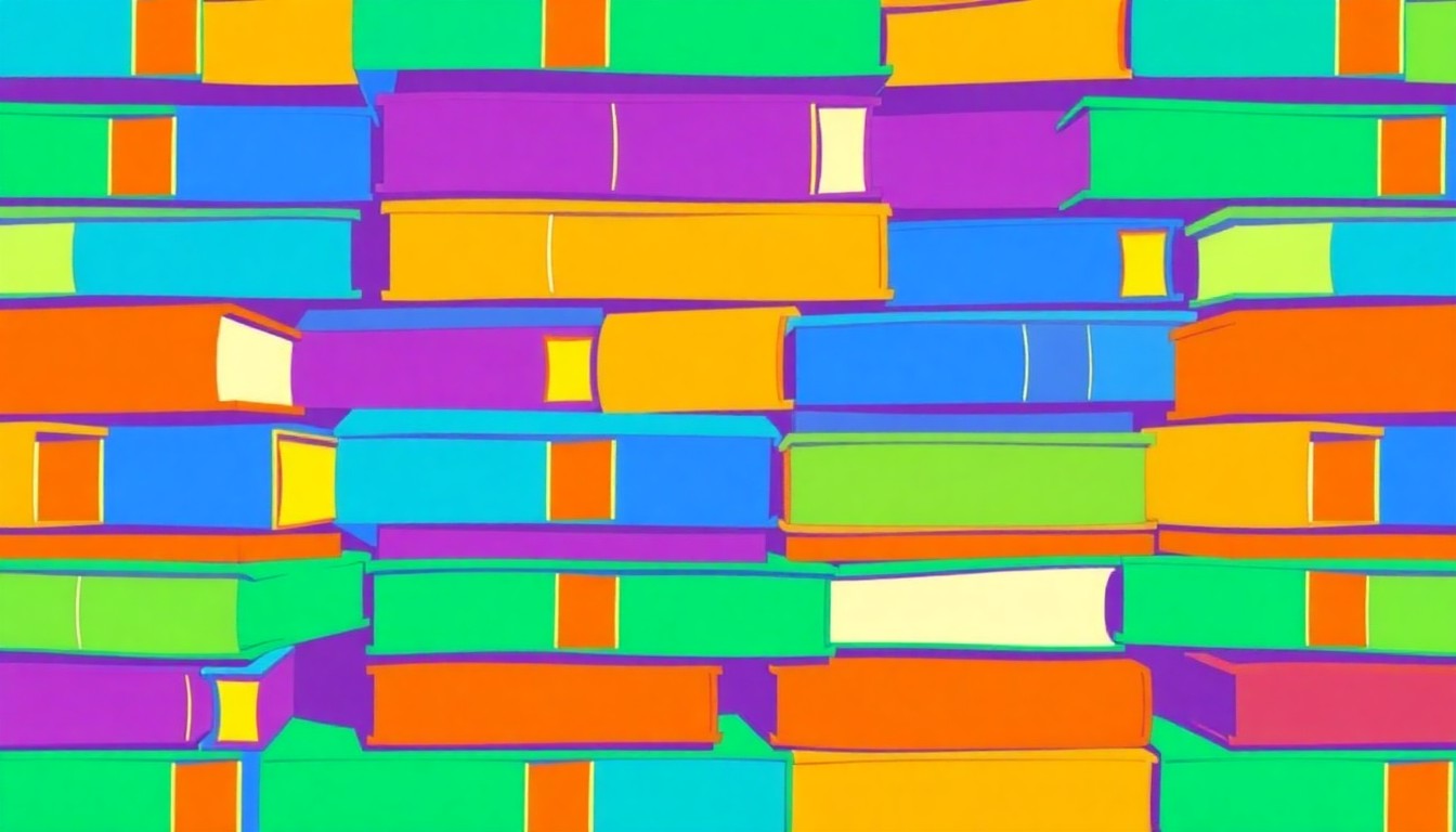 A bold, colorful silkscreen-style illustration featuring a repeating grid of stylized textbooks in a vibrant palette, conceptually representing the TEXAS Fellowship's focus on developing educational leaders and policy.