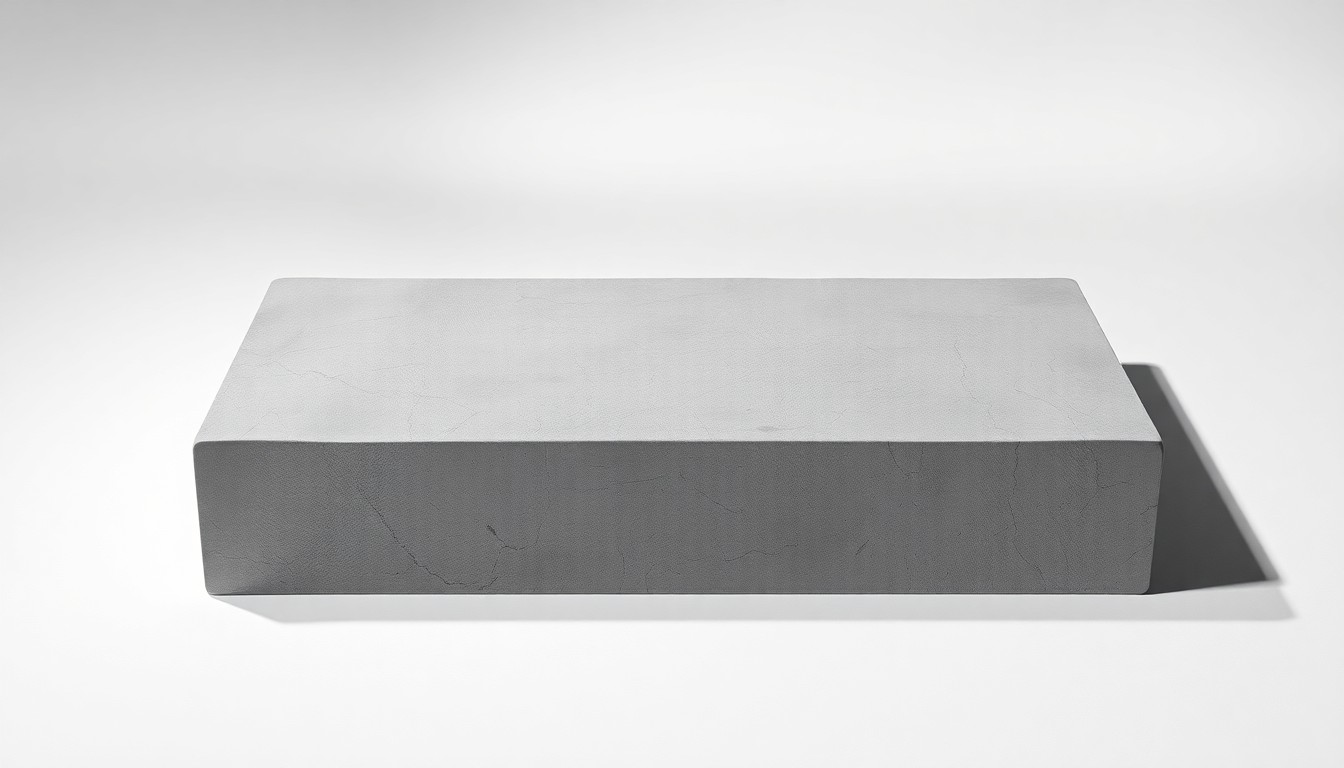 A highly detailed, photorealistic studio still-life image of a polished concrete slab resting on a clean, monochromatic background, conceptually representing the durability and precision of Concrete Commandos Pflugerville's concrete installations.