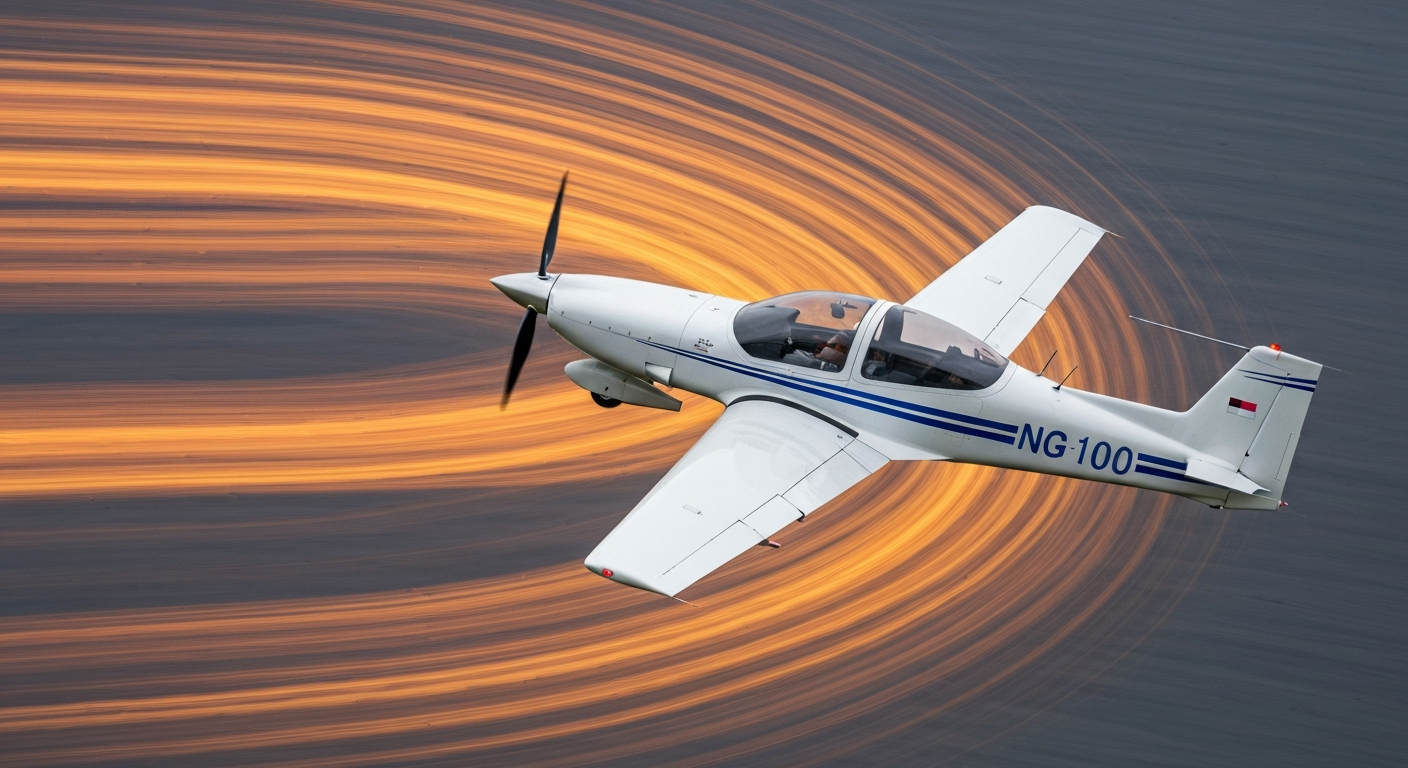An abstract, blurred image of a Diamond DA40 NG aircraft in flight, with sweeping streaks of color conveying a sense of speed and modern engineering.