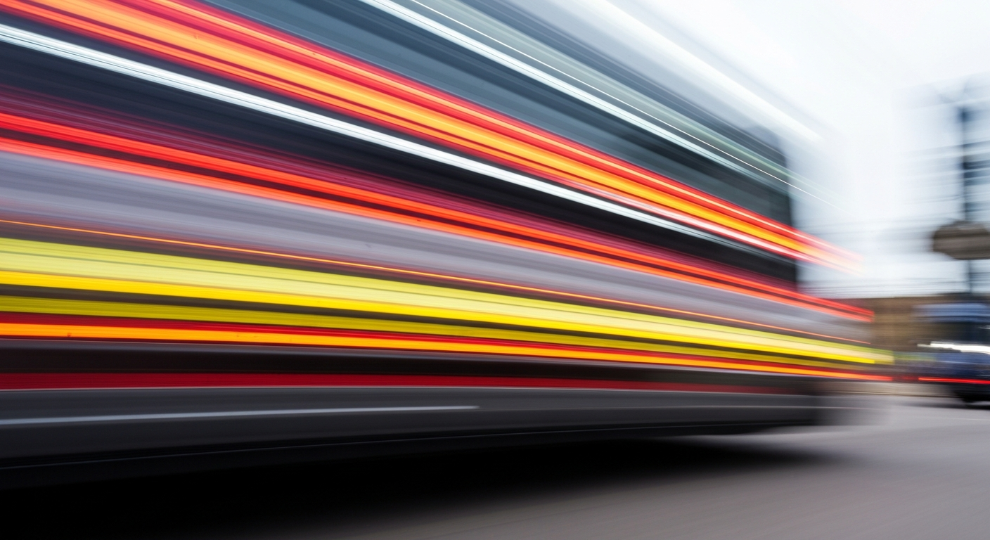 Heavily blurred, abstract streaks of color representing a moving vehicle, conveying the chaos and speed of a fender bender accident.
