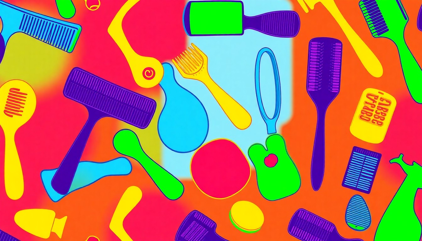 A brightly colored, high-contrast silkscreen print of a dog brush repeated in a grid pattern, conceptually representing the MSPCA-Angell's new mobile spay and neuter services for pets.