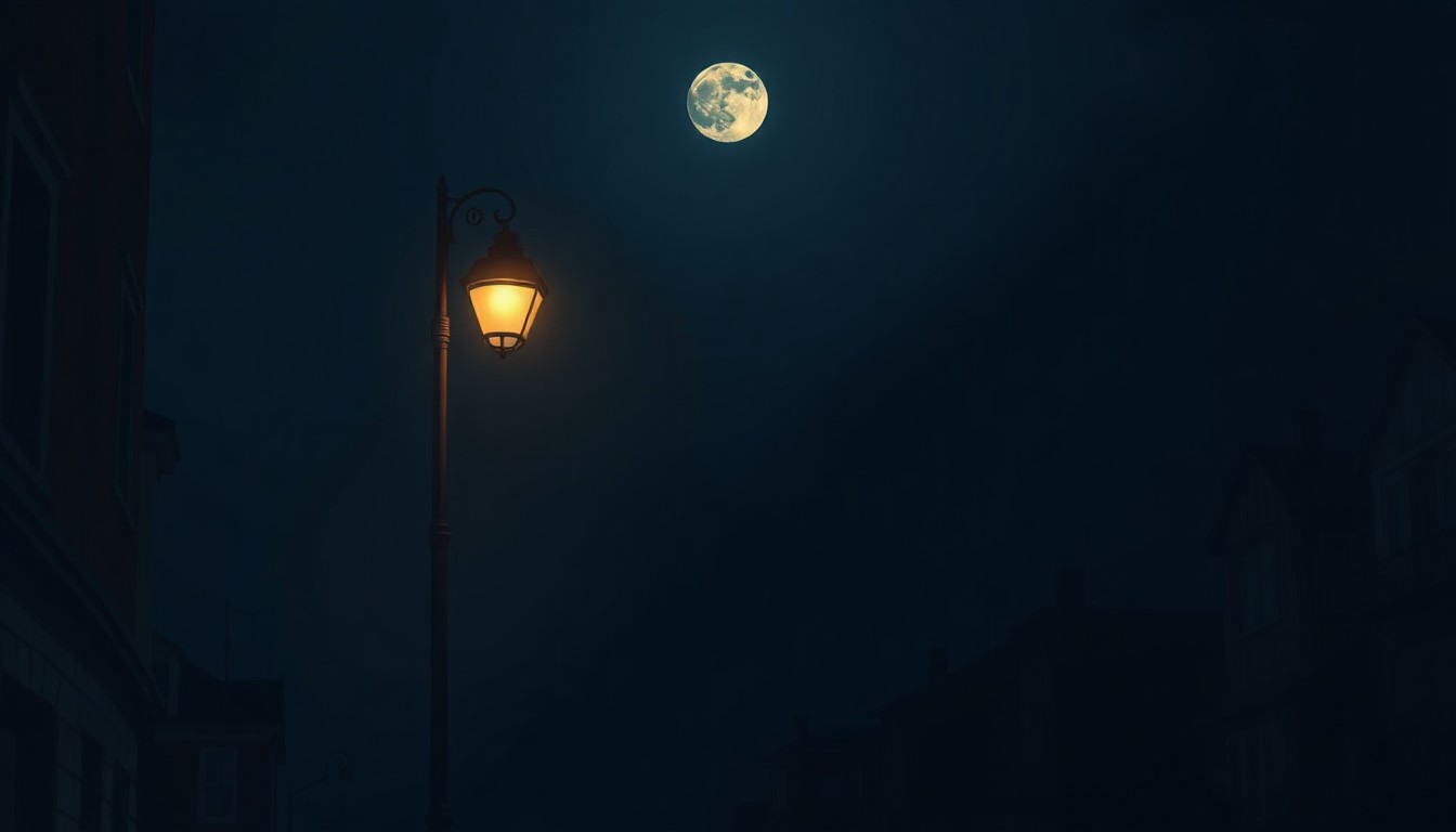 A serene, moody painting of a lone city street lamp post at night, its warm light and deep shadows creating an atmosphere of quiet contemplation around the debate over immigration enforcement policies.
