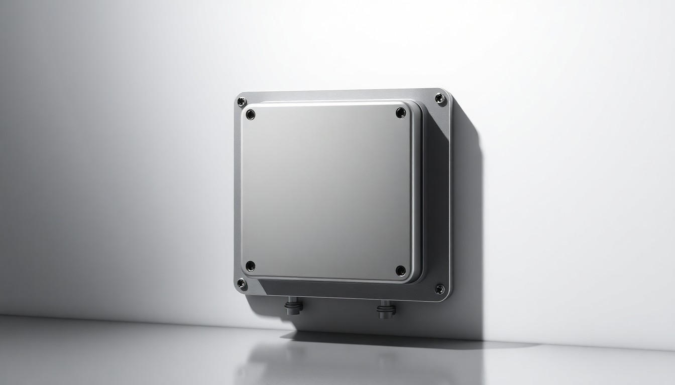 A close-up, high-contrast photograph of a metallic energy meter or control panel component, lit dramatically to create sharp shadows and a minimalist, premium aesthetic, representing the abstract concepts of energy efficiency and infrastructure.