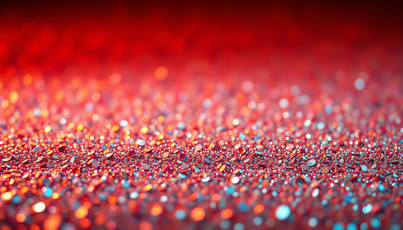 An extreme close-up photograph of shimmering, glittering sequins illuminated by dramatic studio lighting, creating an abstract, high-contrast texture that conceptually represents the glamour and high-stakes nature of celebrity culture.