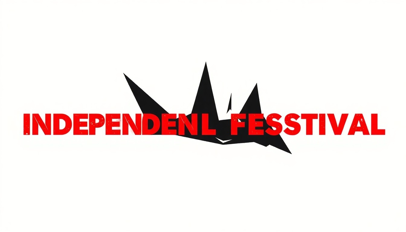 A vibrant, abstract illustration featuring bold, geometric shapes in black and red, capturing the energy and creativity of an independent film festival.