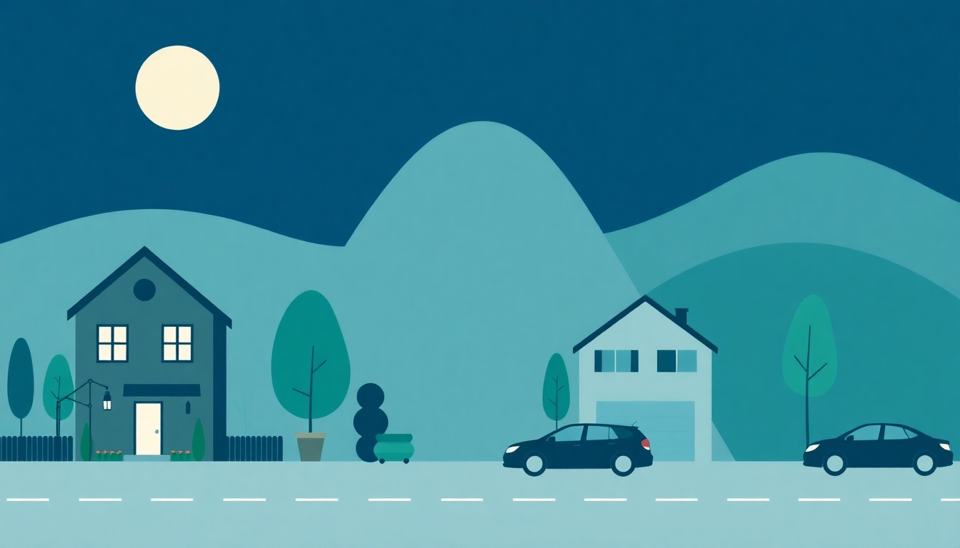 A minimalist abstract illustration using geometric shapes and muted colors to conceptually represent the rising costs of essential goods and services in Washington state.