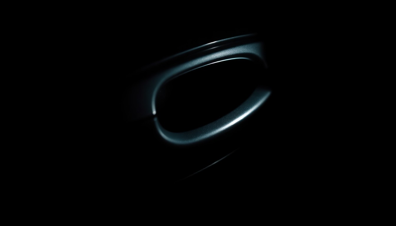 An extreme close-up photograph of a car door handle against a stark black background, the metallic surface reflecting a faint glint of light, conceptually representing the vulnerability of unlocked vehicles to theft.