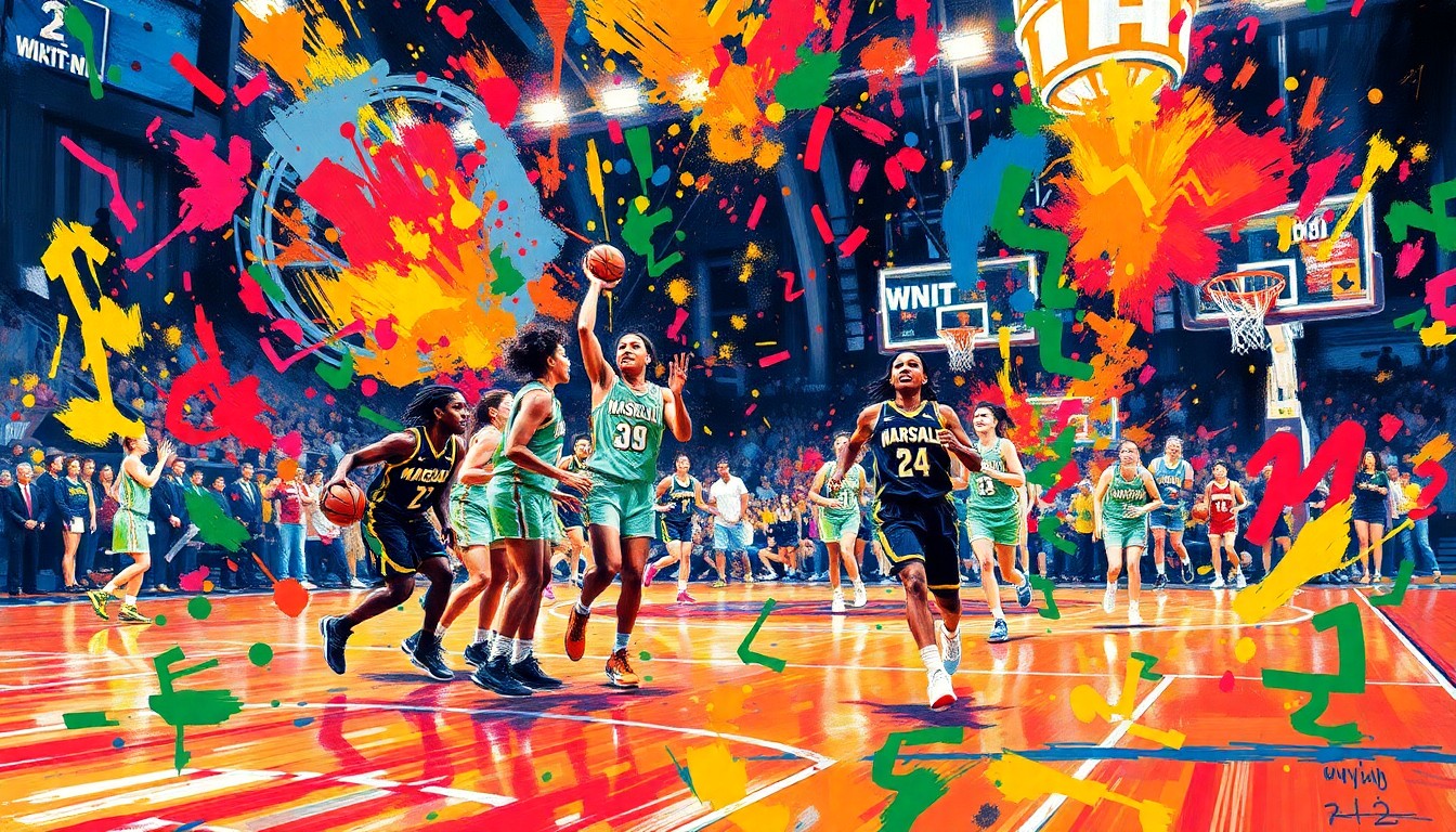 An abstract, expressionist painting in neon colors, with rapid brushstrokes capturing the energy and excitement of a basketball game, the players and court dissolving into unrecognizable splatters of color.