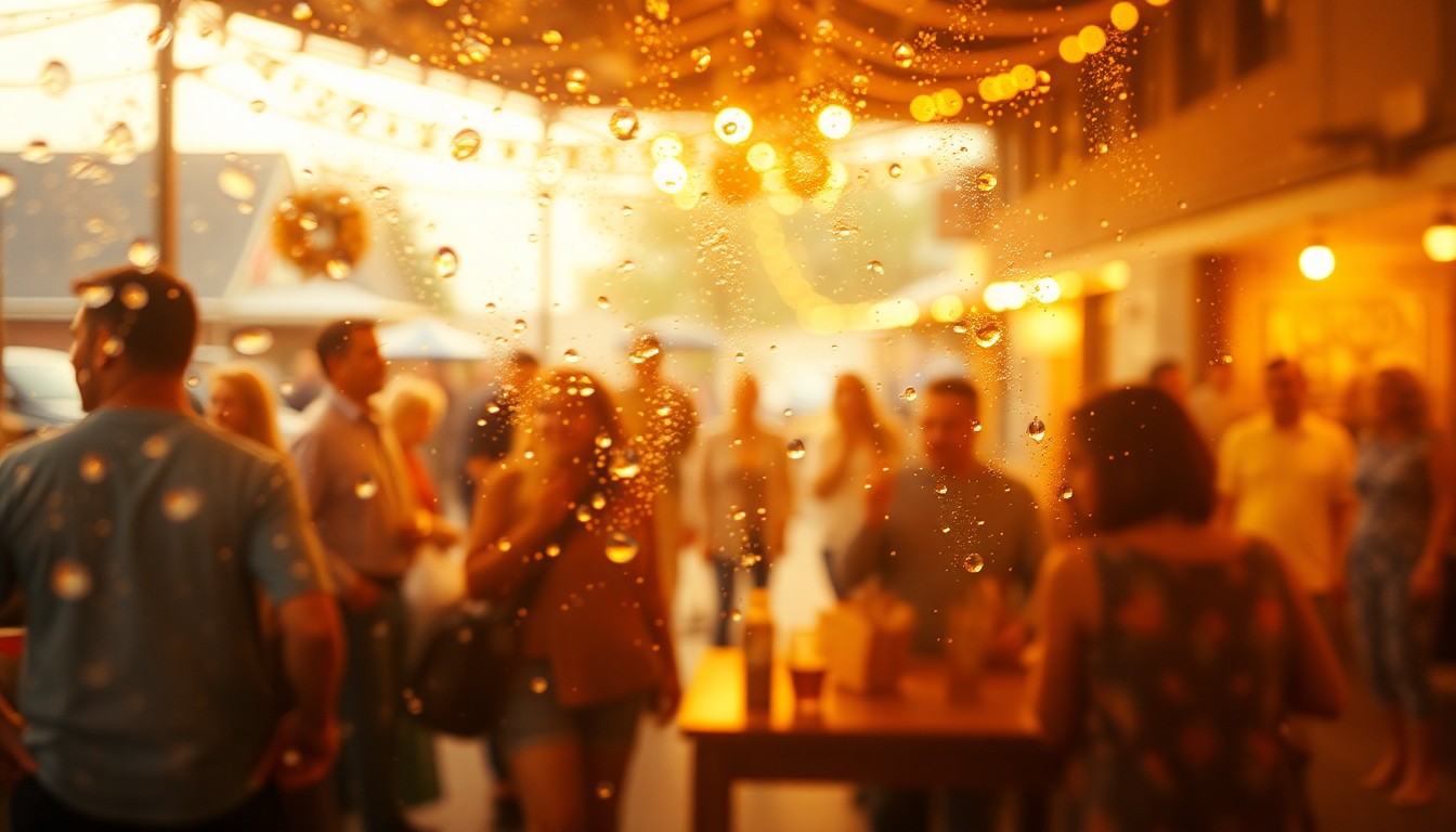 An abstract, impressionistic scene of blurred, colorful shapes and soft light, conveying the mood of a small-town community gathering to remember a local resident.