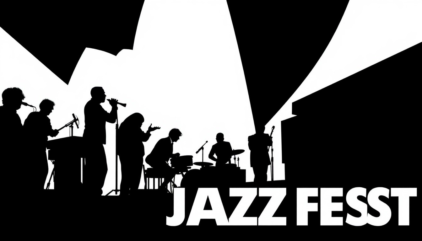 A striking abstract composition featuring jagged geometric shapes in bold red and white, conceptually representing the diverse musical performances and cultural celebrations of the New Orleans Jazz Fest.