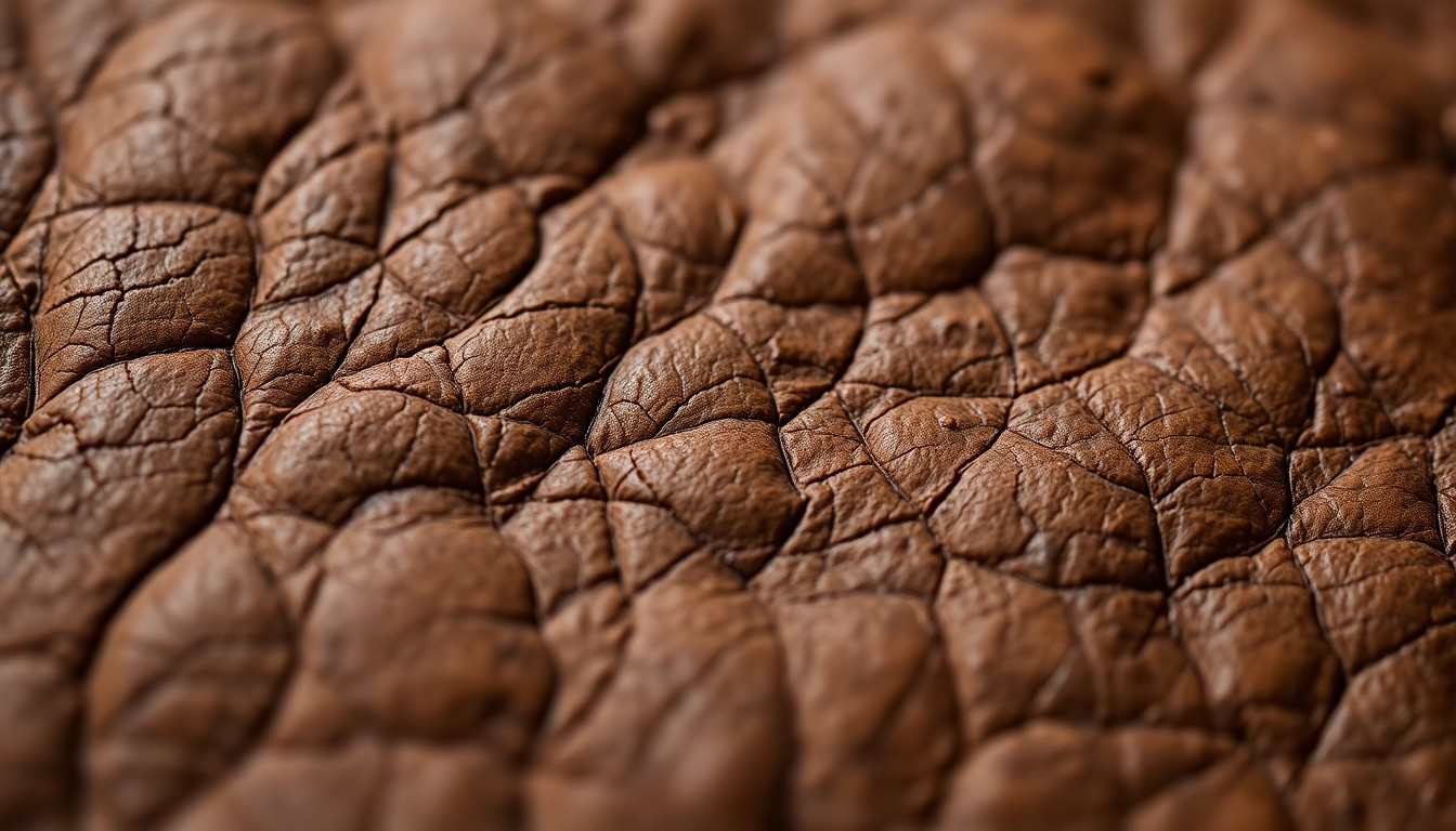 An extreme close-up photograph of a weathered, textured leather surface in muted earth tones, conceptually representing the gritty, authentic spirit of classic country music.