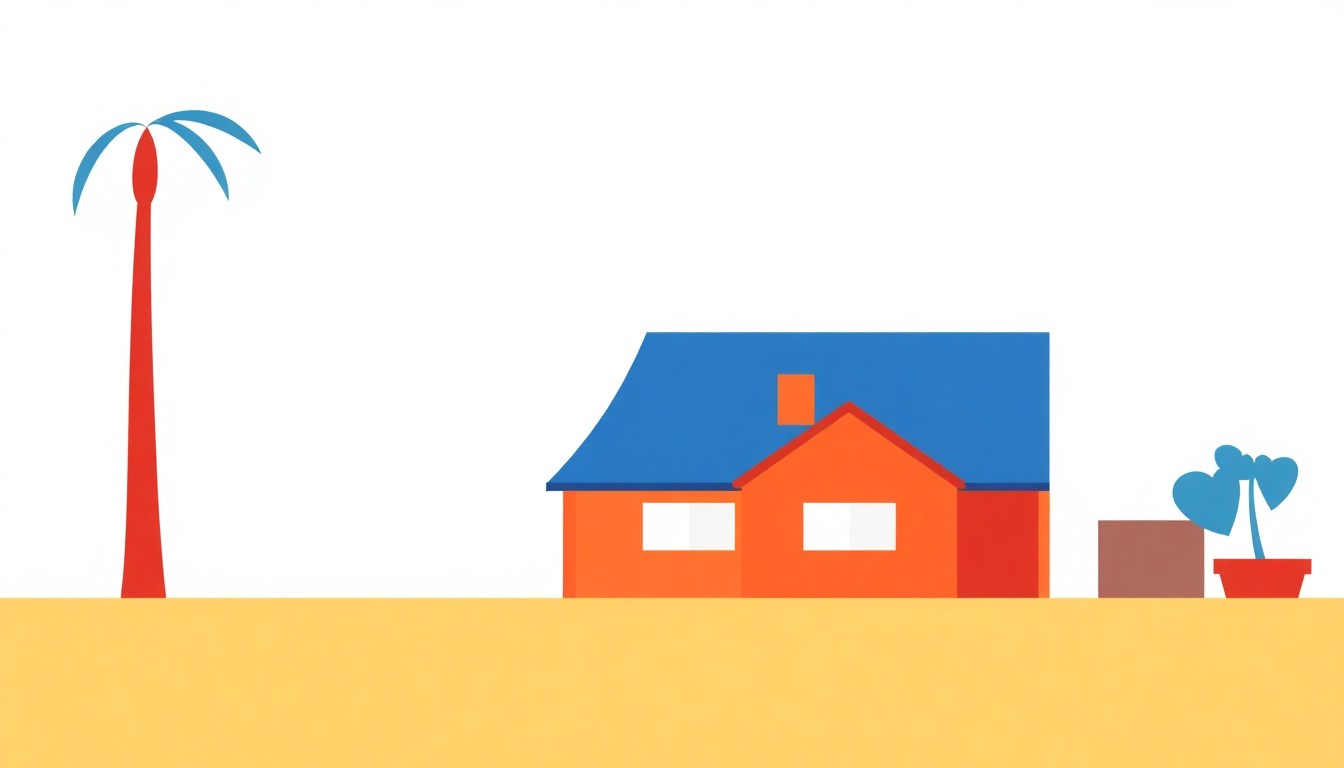 A vibrant abstract illustration composed of overlapping triangles and rectangles in shades of blue, orange, and green, conceptually representing the financial assistance provided by city-level property tax relief programs for senior homeowners.