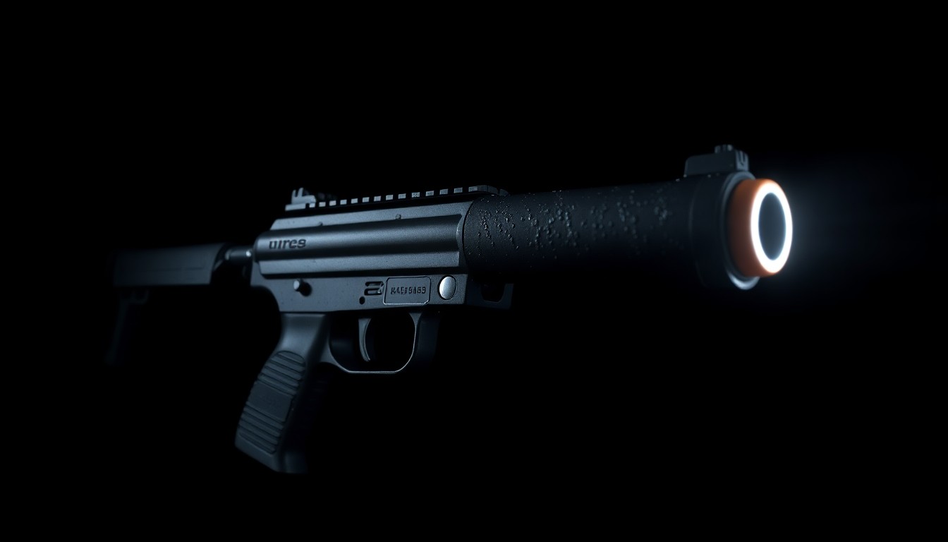 An extreme close-up photograph of a water gun against a pitch-black background, lit by a harsh, direct camera flash, capturing the texture and material details of the object in a stark, gritty, investigative aesthetic.