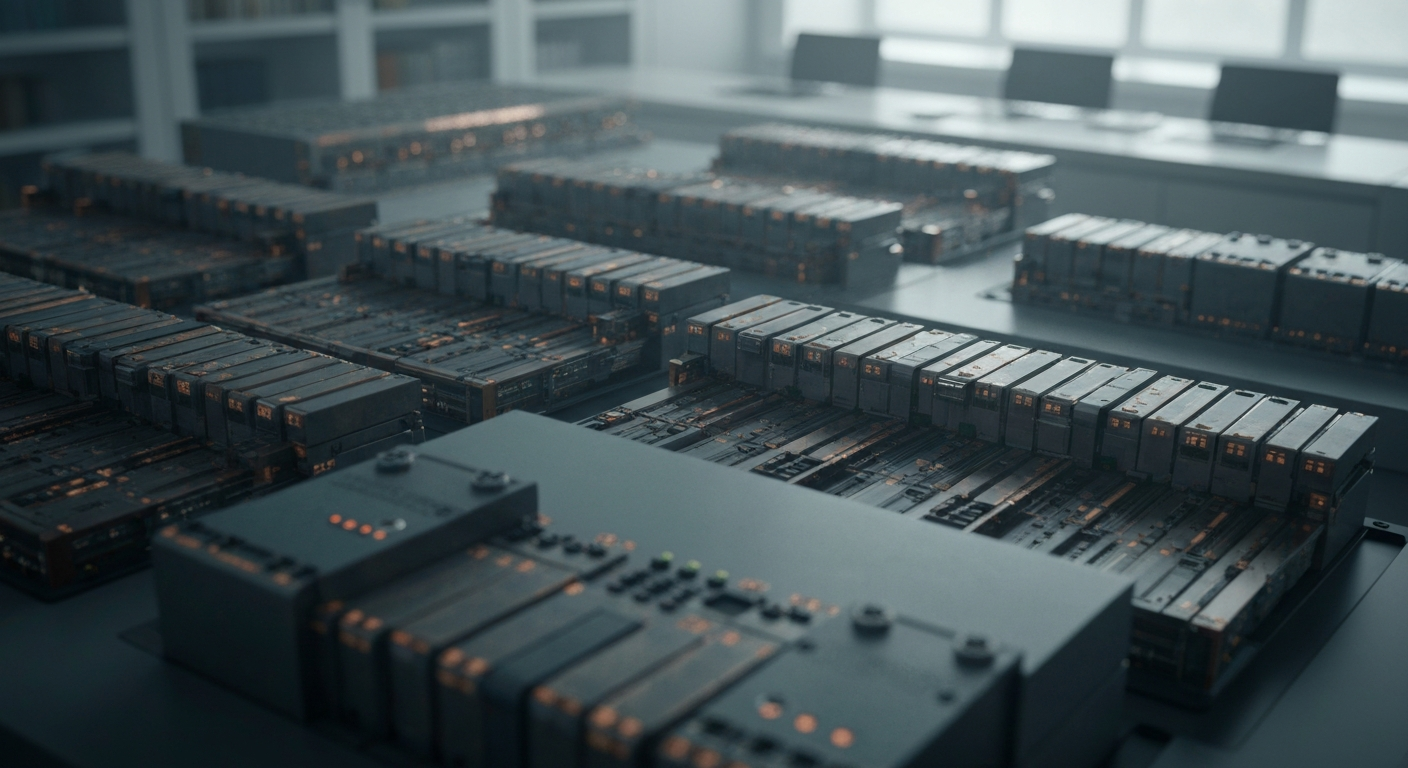 An extreme close-up of intricate, metallic banking machinery and computer components, conveying the heavy, industrial nature of the finance industry's underlying infrastructure.