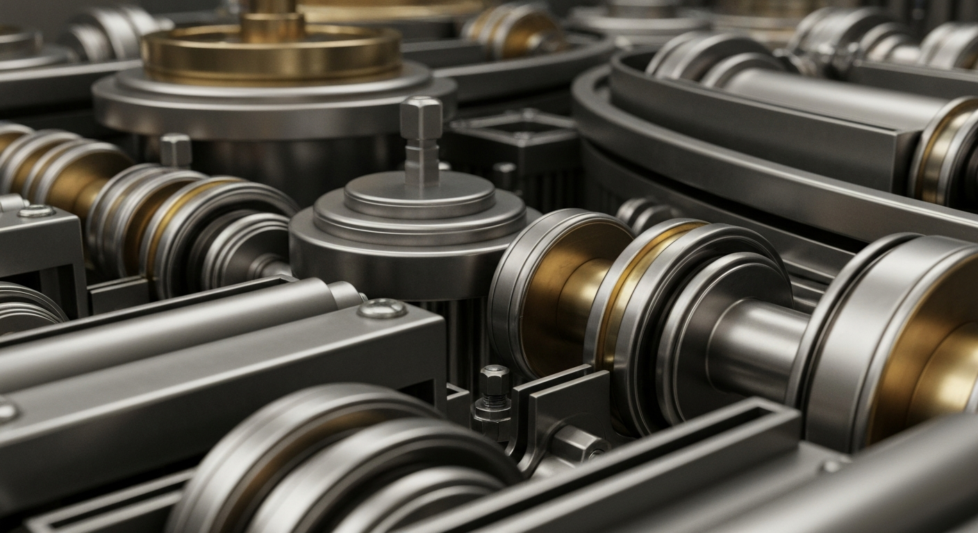 An extreme close-up of intricately designed banking machinery and mechanisms, conveying a sense of financial security and institutional power without using literal currency or charts.